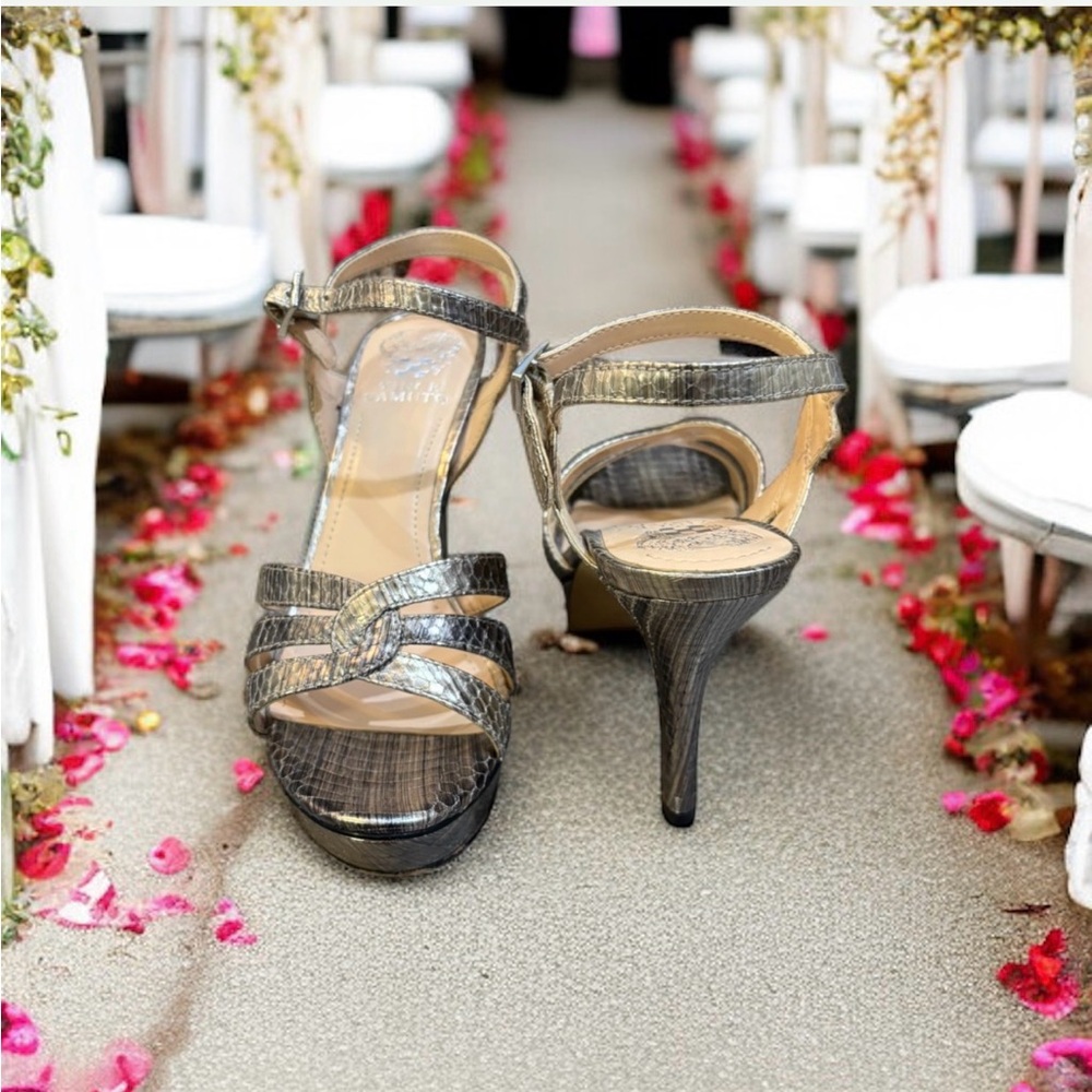 Vince Camuto Shimmering Gold Strappy Heels - Picture 15 of 16